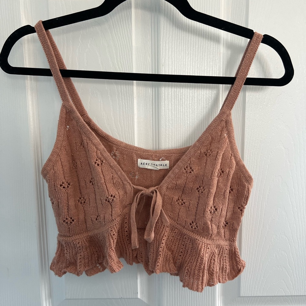 Aeropostale Pink/Beige Knit Tie-Front Top